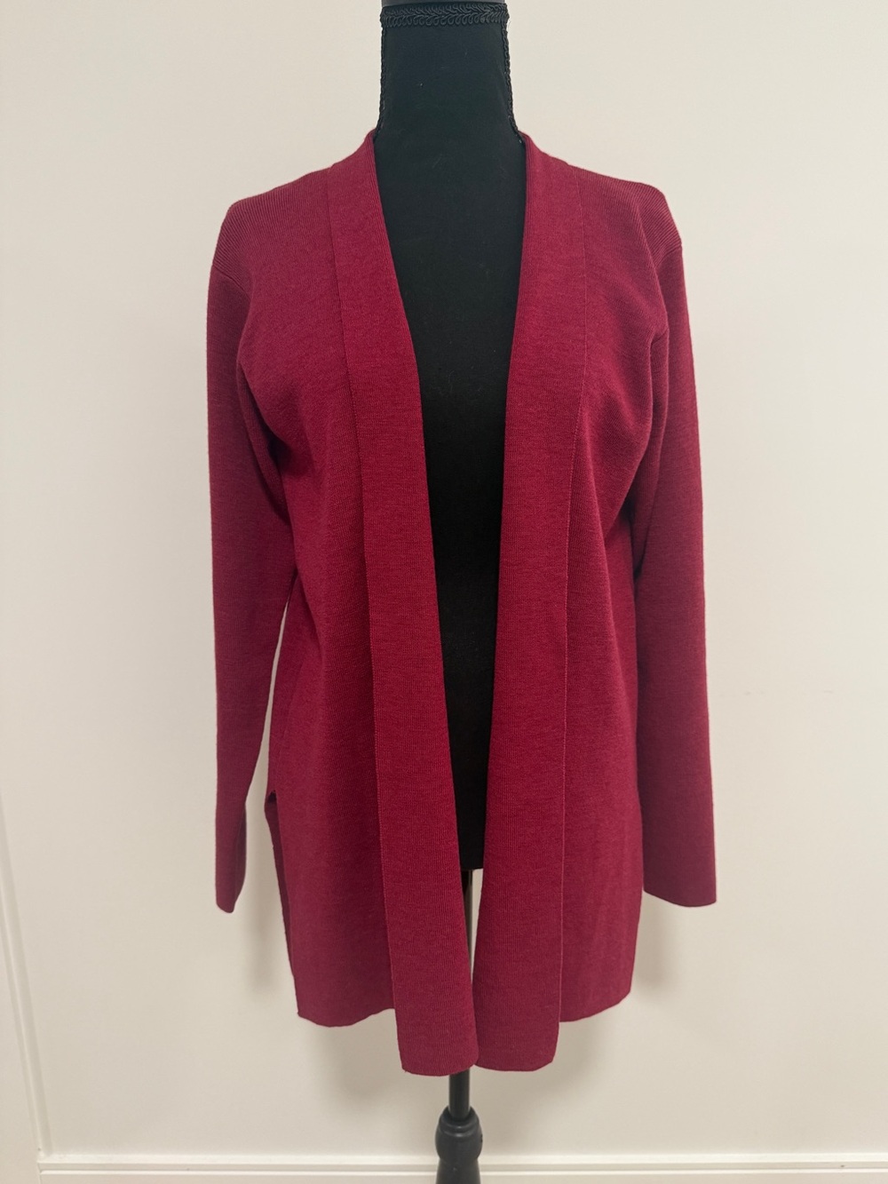 Vintage Eileen Fisher Italian Yarn Burgundy Open Front Cardigan Size S Like New